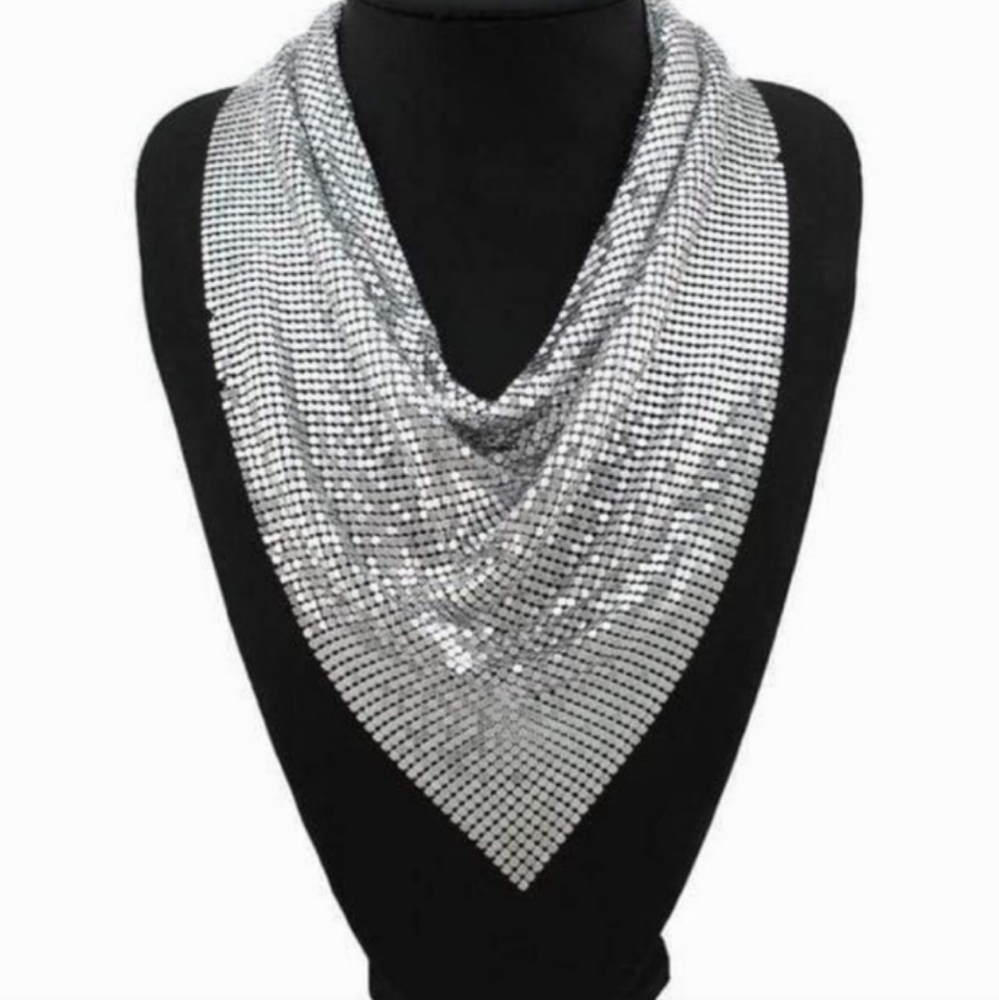 Silver Mesh Collar Adjustable Necklace NET